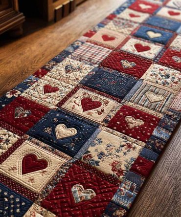 Vintage Americana Patchwork Hallway Runner Rug - Durable Low-Pile Entryway Accent, Machine-Washable & Non-Slip Backing