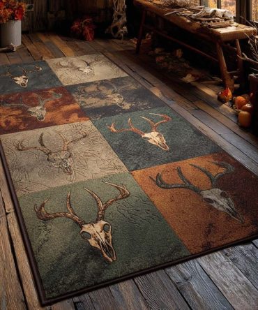 Antler Mosaic Runner Rug — Cabin-Style Hallway Runner With Geometric Antler Design, Durable Low-Pile Entryway Accent Rug
