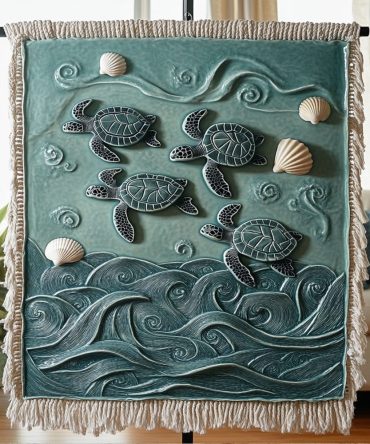 Aquatic Journey Decorative Throw - Soft Woven Couch Blanket In Ocean Teal, Lightweight Living Room Throw, Reversible 50X60, Easy Care