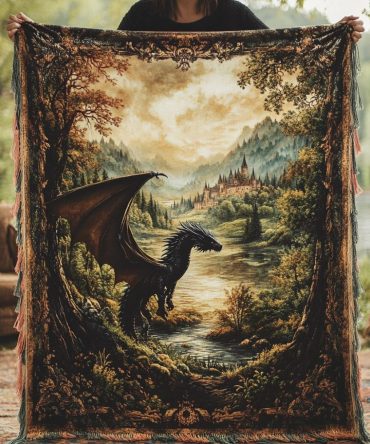 Arcane Eldoria Dragon Woven Throw - Premium Cozy Sofa Blanket With Mystical Beast Art, Perfect Gift
