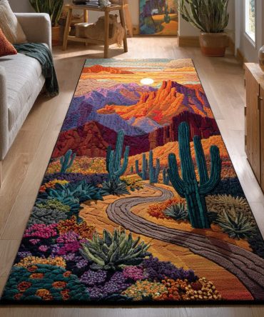 Desert Cactus Runner Rug — Arid Cactus Dream Design, Southwestern Non-Slip Hallway Runner Rug For Kitchen, Entryway & Living Areas