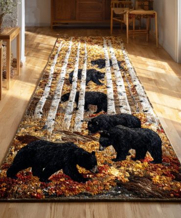 Autumn Bear Walk Runner Rug – Fall Themed Hallway Runner With Bear Silhouette, Durable Non-Skid Design For Seasonal & Everyday Use