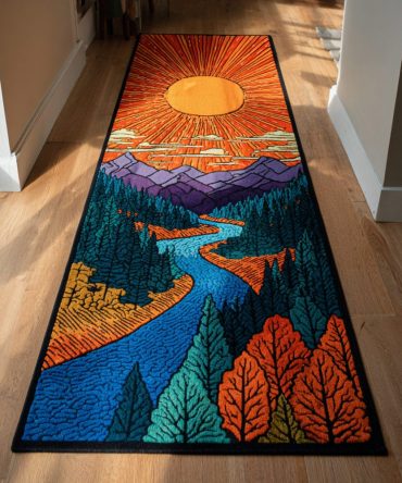 Autumn Forest River Runner Rug - Scenic Fall Foliage Hallway Runner, Soft Low-Pile Non-Slip Rug For Rustic Entryways