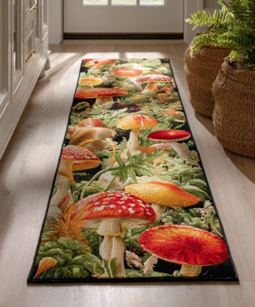 Autumn Mushroom Decorative Runner Rug — Warm Rustic Hallway Accent In Earthy Browns & Rust, Cozy Low-Pile Durable Runner