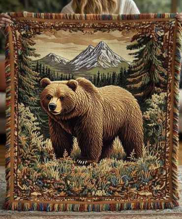 Bear Charm Woodland Woven Throw - Soft Cozy Couch Blanket With Cute Bear Design, Perfect Nursery Or Living Room Accent