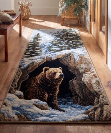 Bear Den Rest Runner Rug – Cozy Rustic Bear Hallway Runner With Soft Pile And Anti-Slip Backing, Perfect For Cabins & Family Rooms