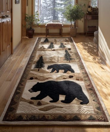 Bear Grove Journey Runner Rug - Woodland-Themed Hallway Runner With Rustic Charm, Durable Low-Pile Weave & Easy Maintenance