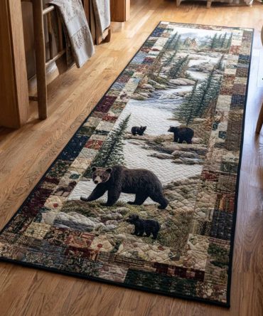 Bear Haven Cozy Hallway Runner Rug — Warm Lodge Runner With Wildlife Motif, Durable Low-Pile & Non-Slip For Entryways And Stairs