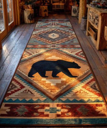 Bear Pathway Rug For Hallway — Woodland-Themed Runner, Durable Low-Pile Accent For Cabin, Entryway & Stairs, Easy-Clean