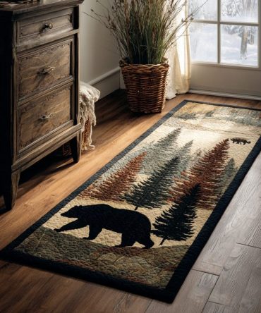 Bear Valley Lodge-Style Hallway Runner Rug — Rustic Wildlife Runner, Durable Low-Pile With Non-Slip Backing For Cabin, Entryway & Stairs