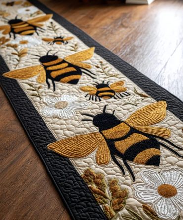 Blooming Bee Decorative Runner Rug — Floral Hallway & Entry Runner, Non-Slip Backing, Durable Low-Pile, Easy-Care Machine Washable