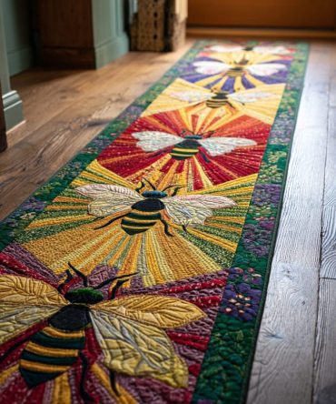 Bee Charm Decorative Hallway Runner Rug — Cute Bee-Themed Low-Pile Runner, Durable & Slip-Resistant Accent For Kitchen, Hall, And Entry