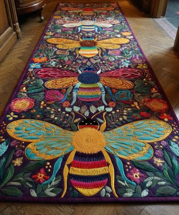 Bee Delight Playful Hallway Runner Rug — Charming Bee & Floral Accent Runner, Low-Pile, Durable & Slip-Resistant For Kitchen Or Foyer