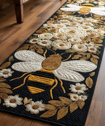 Bee Delight Decorative Runner Rug - Charming Honeybee Pattern Hallway Runner, Yellow-Accented Low-Pile, Durable & Easy Care