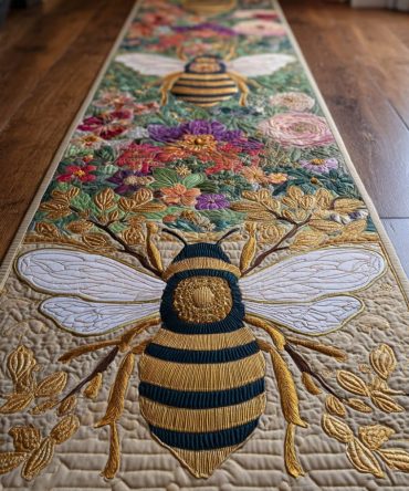 Garden Bee Hallway Runner Rug — Botanical Runner Rug For Entryway, Slip-Resistant, Low-Pile, Machine-Washable & Fade-Resistant