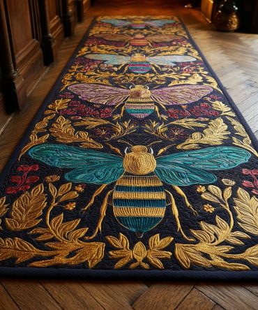 Bee Haven Cottage Hallway Runner Rug — Sweet Floral & Bee Design, Low-Pile Durable Runner With Non-Slip Backing For Entryway & Hall