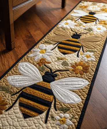 Honeybee Haven Floral Runner Rug For Hallway & Entryway — Non-Slip Low-Pile Accent Rug, Machine-Washable, Stain & Fade Resistant