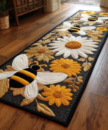 Bee Journey Trail Runner Rug - Scenic Bee Path Hallway Runner, Earthy Palette Low-Pile, Durable, Non-Slip Backing, Easy Care
