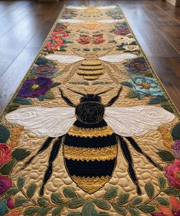 Meadow Bee Vintage Runner Rug — Rustic Floral Hallway & Entry Runner, Low-Pile Non-Slip, Durable, Machine-Washable Accent Rug