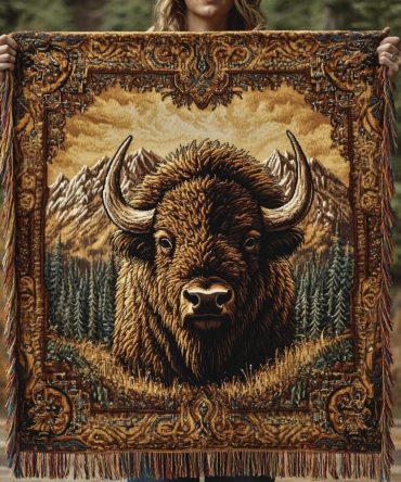 Bison Charm Woven Throw — Rustic Bison Sofa Blanket, Western-Style Couch Cover For Cozy Cabin & Farmhouse Decor