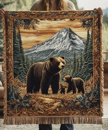 Black Bear Charm Woven Sofa Throw — Cozy Plush-Look Jacquard Blanket, Rustic Cabin Home Decor, Warm Couch & Bed Accent, Machine Wash