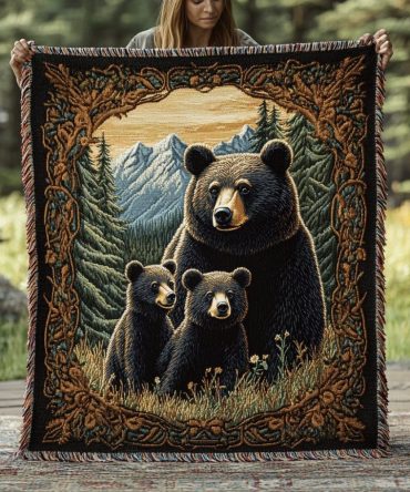Black Bear Family Cozy Couch Throw - Plush Woven Blanket With Woodland Motif, Soft Decorative Sofa Accent, Perfect Gift