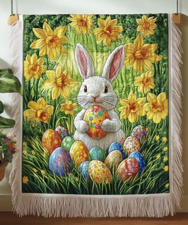Blossoming Easter Bunny Woven Throw For Sofa — Floral Jacquard Easter Throw Blanket, Soft Pastel Home Accent & Holiday Gift