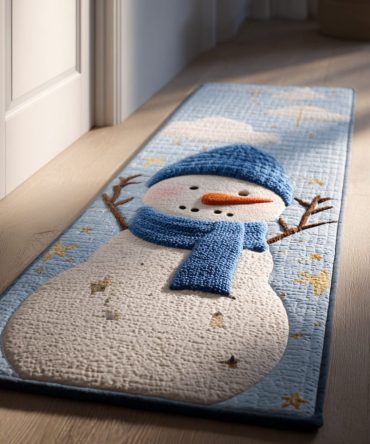 Classic Blue Snowman Runner Rug — Charming Holiday Entryway Runner With Non-Slip Backing, Soft Pile & Easy Maintenance