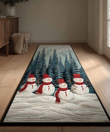 Vibrant Snowman Holiday Runner Rug - Colorful Non-Slip Christmas Entryway & Hallway Runner, Durable Machine-Washable