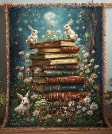 Bunny Tale Retreat Charming Woven Throw — Adorable Sofa & Nursery Blanket, Soft Accent For Cozy Corners And Playful Decor