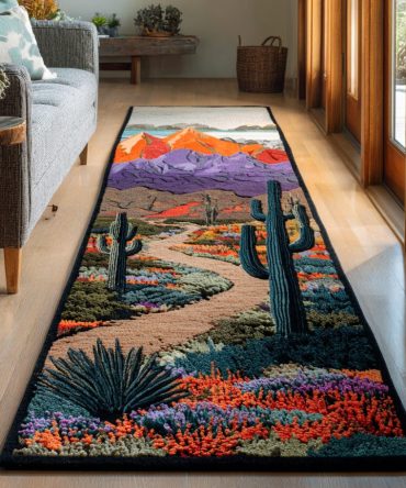 Cactus Bloom Trail Runner Rug — Delicate Floral Cactus Hallway Carpet, Low-Pile Runner For Entryways & Transitional Spaces