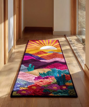 Cactus Sunlight View Runner Rug — Subtle Desert Motif Hallway Carpet, Low-Profile Runner For Entryway & Kitchen Décor