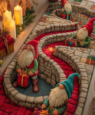 Enchanting Candlelit Gnome Spiral Runner Rug — Festive Holiday Hallway & Entryway Carpet, Non-Slip, Durable Seasonal Décor