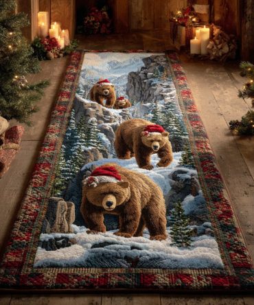 Cedar Bear Kids Runner Rug — Woodland Nursery & Playroom Aisle Runner With Cozy Bear Motif, Soft Decorative Hallway Accent