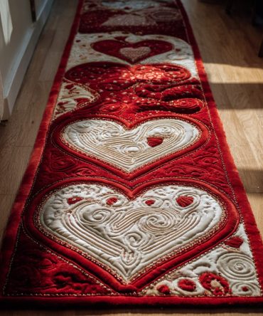Celestial Heart Path Runner Rug — Starry Heart Valentine Hallway & Wedding Aisle Runner With Elegant Motif, Easy-Care Decorative Rug