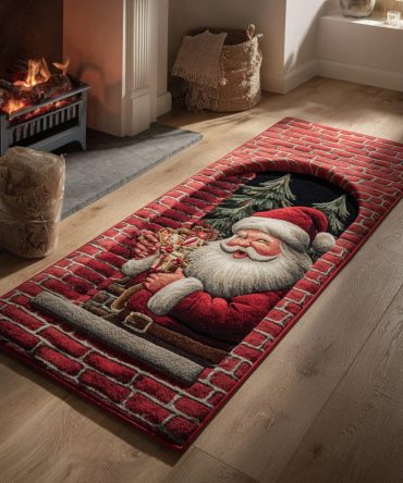 Chamber Santa Noel Runner Rug - Elegant Santa Claus Runner Carpet, Stain-Resistant Low-Pile Holiday Runner With Secure Non-Slip Backing
