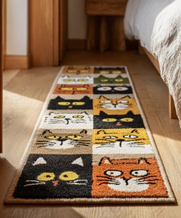 Cheerful Cat Faces Runner Rug – Playful Smiling Cats Hallway Runner, Soft & Non-Slip Accent Rug For Brightening Homes And Kid Spaces