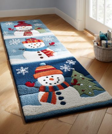 Bright Cheery Snowman Hallway Runner Rug — Durable Non-Slip Entryway Runner, Machine-Friendly, Stain-Resistant Seasonal Decor