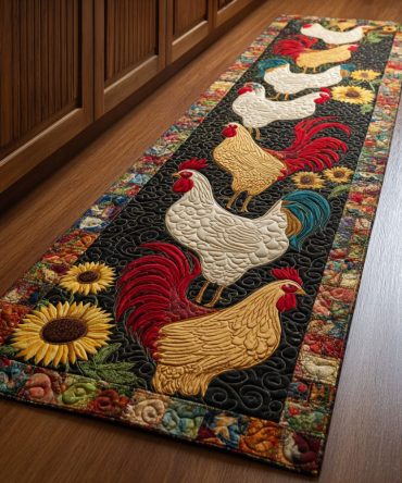 Chicken Parade Runner Rug — Charming Poultry Motif Hallway Accent, Durable Low-Pile Carpet For Country Kitchens & Entries