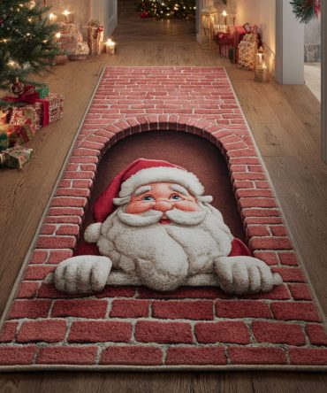 Chimney Santa Christmas Runner Rug — Festive Hallway & Entry Runner, Non-Slip Backing, Durable Low-Pile, Machine-Washable Holiday Mat