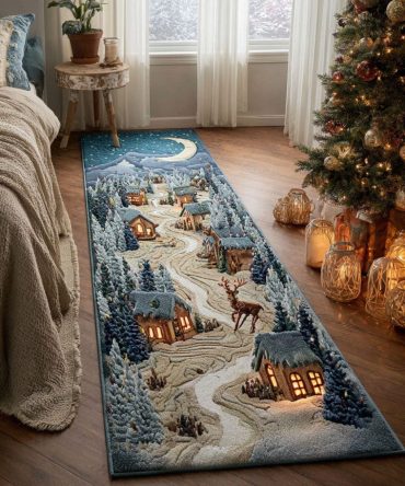 Christmas Eve Pathway Luxury Runner Rug — Elegant Festive Hallway Accent, Machine-Washable & Stain-Resistant With Non-Slip Backing