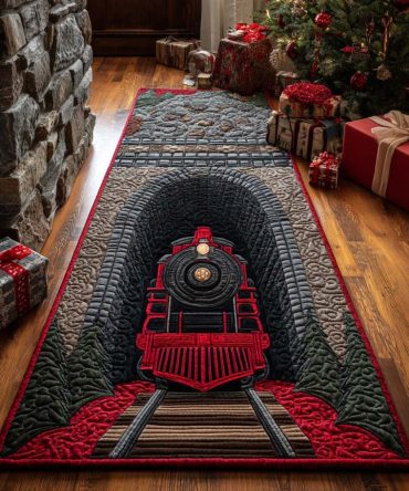 Festive Christmas Train Runner Rug — Holiday Hallway & Entryway Carpet, Durable Non‑Slip Seasonal Decor Runner For Doors & Stairs
