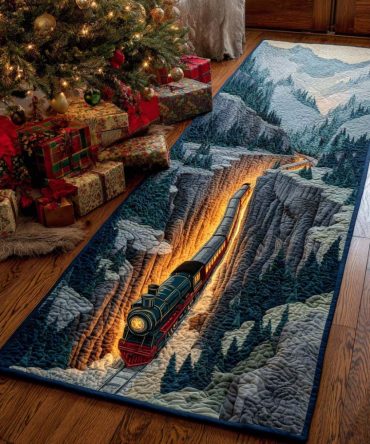 Christmas Rail Magic Runner Rug - Festive Train Hallway Carpet With Anti-Slip Backing, Soft Plush Pile, Ideal Entryway & Stair Seasonal Decor
