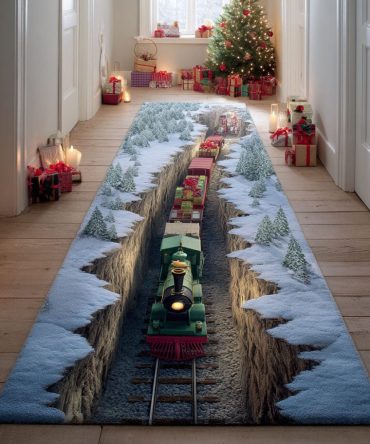 Festive Rail-Trail Christmas Runner Rug – Plush Holiday Hallway & Stair Runner, Non-Slip Backing, Machine-Washable Seasonal Décor