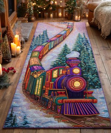 Christmas Rail Voyage Runner Rug — Festive Holiday Train Runner For Hallway & Staircase, Durable Seasonal Entryway Accent