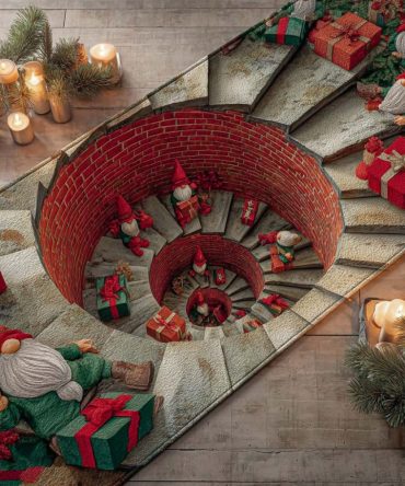 Modern Christmas Spiral Runner Rug - Festive Swirl Holiday Hallway Runner, Non-Slip Low-Pile Rug For Entry & Stairway, Easy Clean