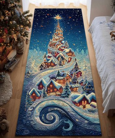 Christmas Star Lane Decorative Runner Rug — Sparkling Seasonal Hallway Accent, Easy-Care Washable Material With Anti-Slip Grip