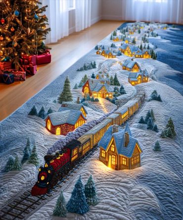 Christmas Steam Glow Runner Rug - Vintage Train Holiday Hallway Carpet With Non-Slip Backing, Plush Durable Pile, Machine Washable Seasonal Rug