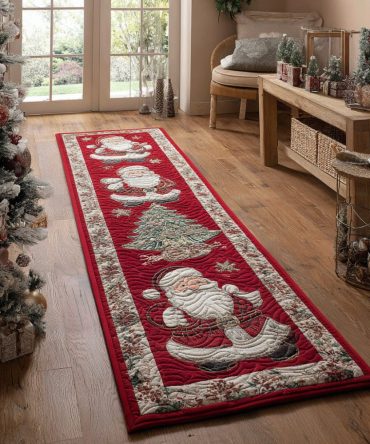 Classic Santa Holiday Runner Rug — Traditional Christmas Hallway Runner, Stain-Resistant Polyester, Skid-Resistant Backing