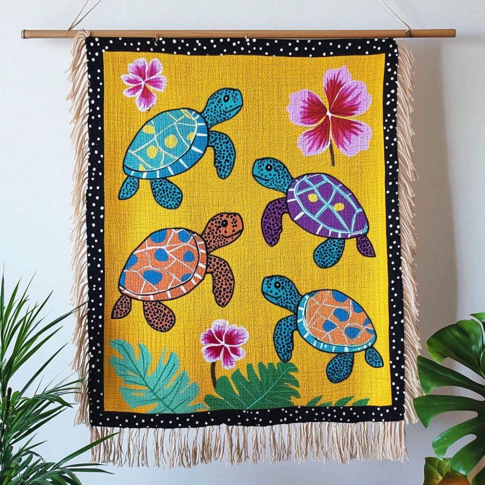Colorful Sea Turtles Woven Throw Blanket - Vibrant Marine Turtle Sofa Throw, Multicolor Boho Coastal Blanket For Living Room